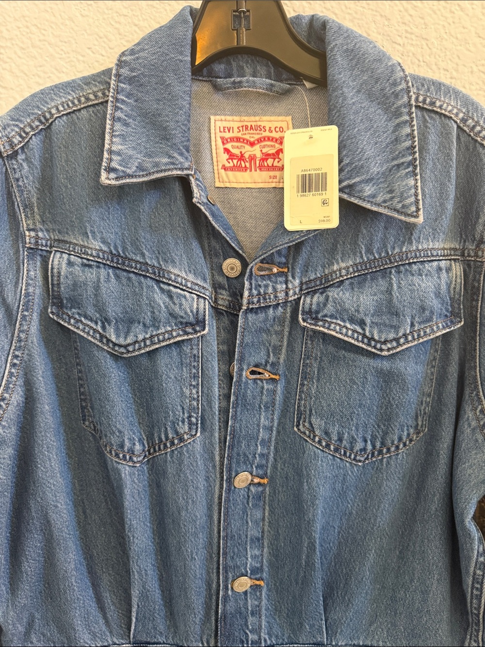 Levi’s Blue Overalls Wide Leg Long Sleeve Denim Jumpsuit Size Large - Picture 4 of 8